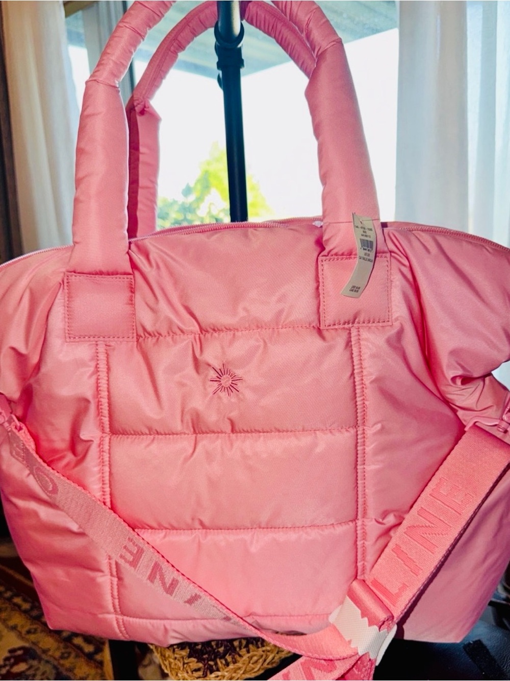OFFLINE by Aerie Pink Puffer Quilted Weekender Duffel Gym Bag NWT